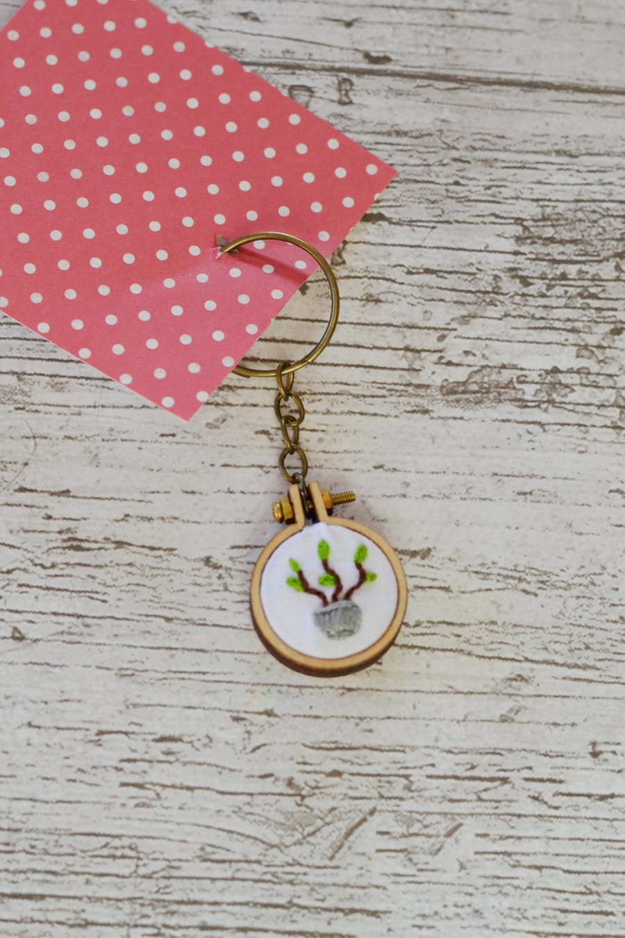 Cactus Mini Embroidered Hoop Keyring