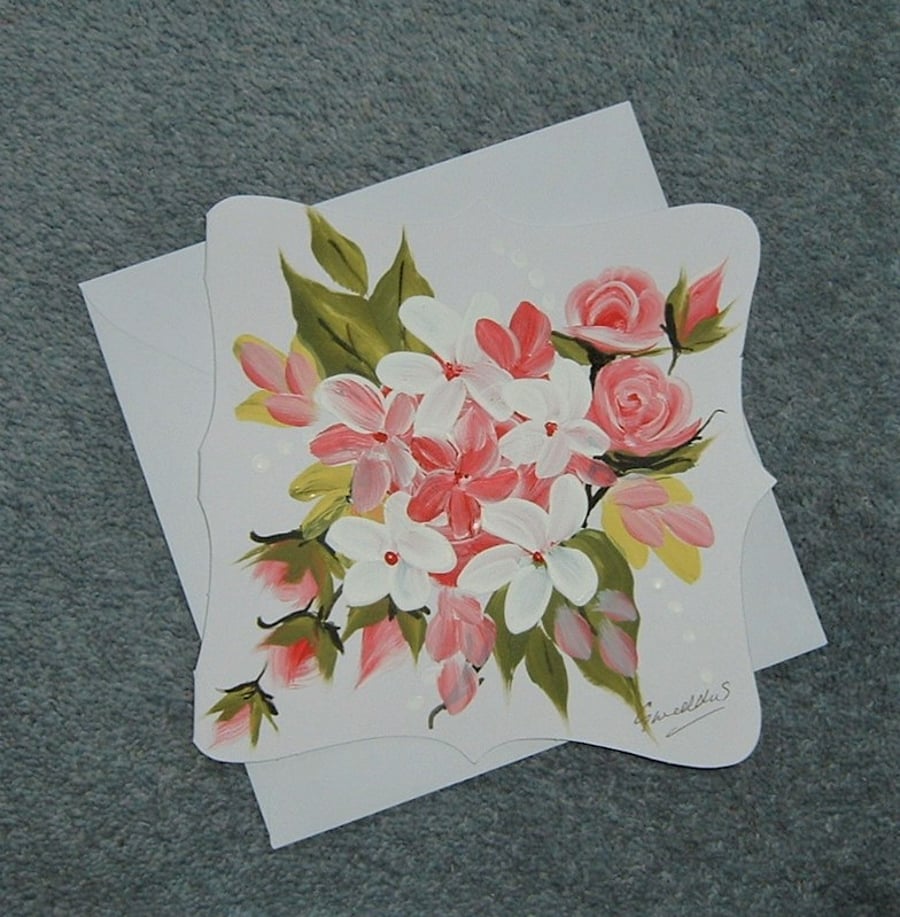 all occasion hand painted floral greetings card ( ref F 009 )