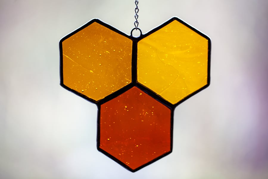 Stained glass honeycomb hexagon sun catcher