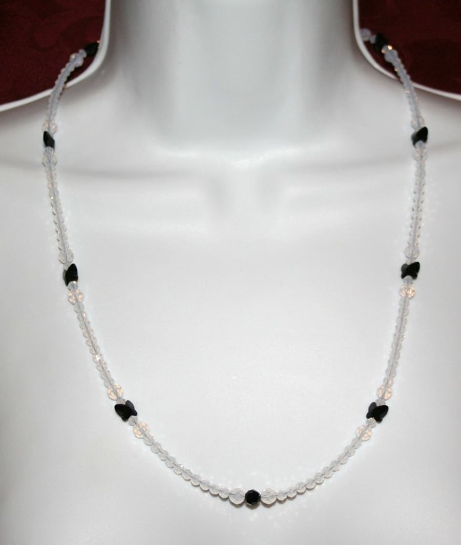Black butterfly and white Swarovski crystal element necklace