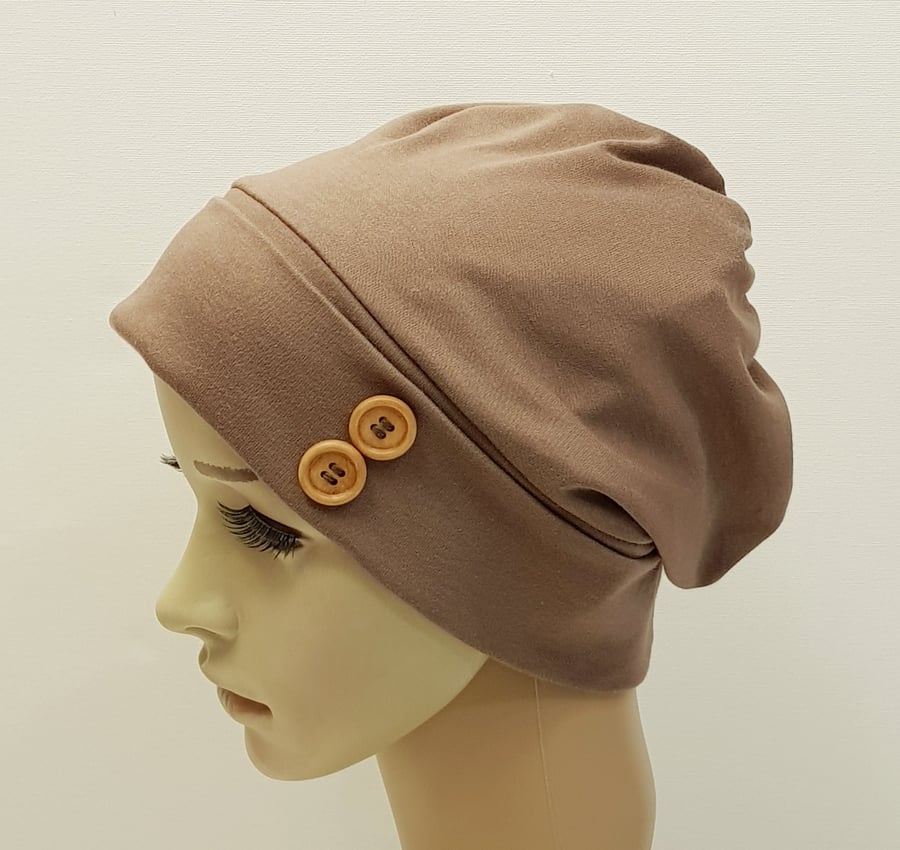 Brown cotton beanie hat, chemo head wear, alopecia hair loss surgical cap