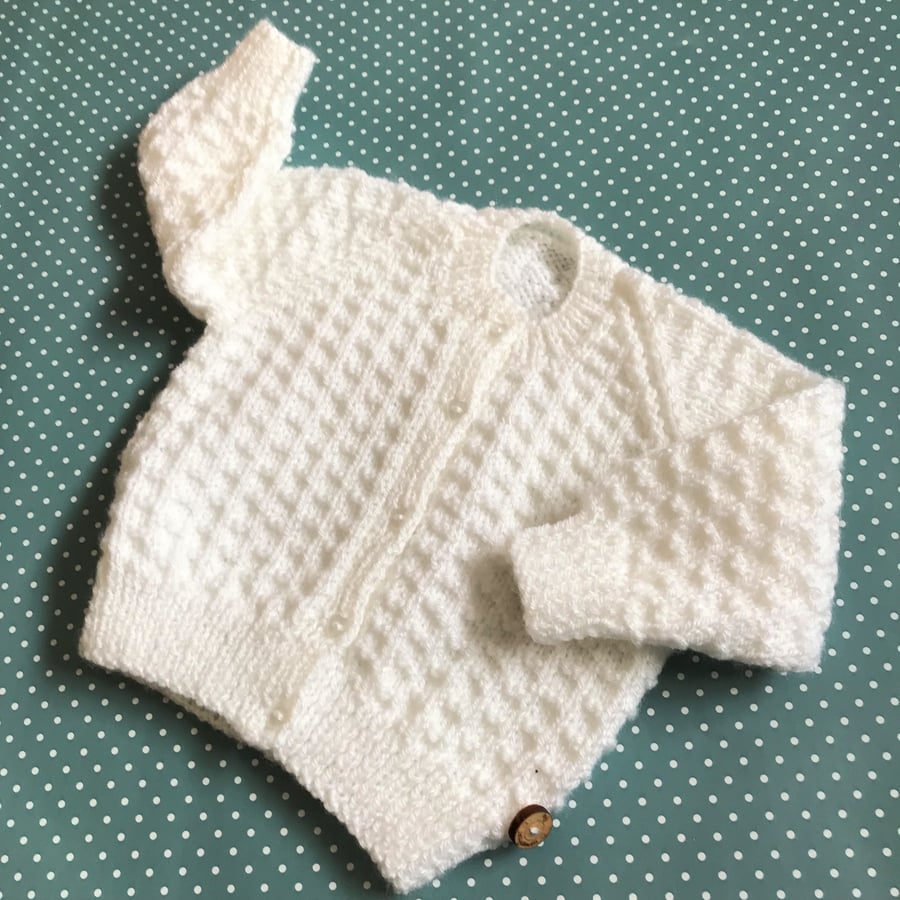 Baby cardigan - hand knitted to fit 0-6mths approx