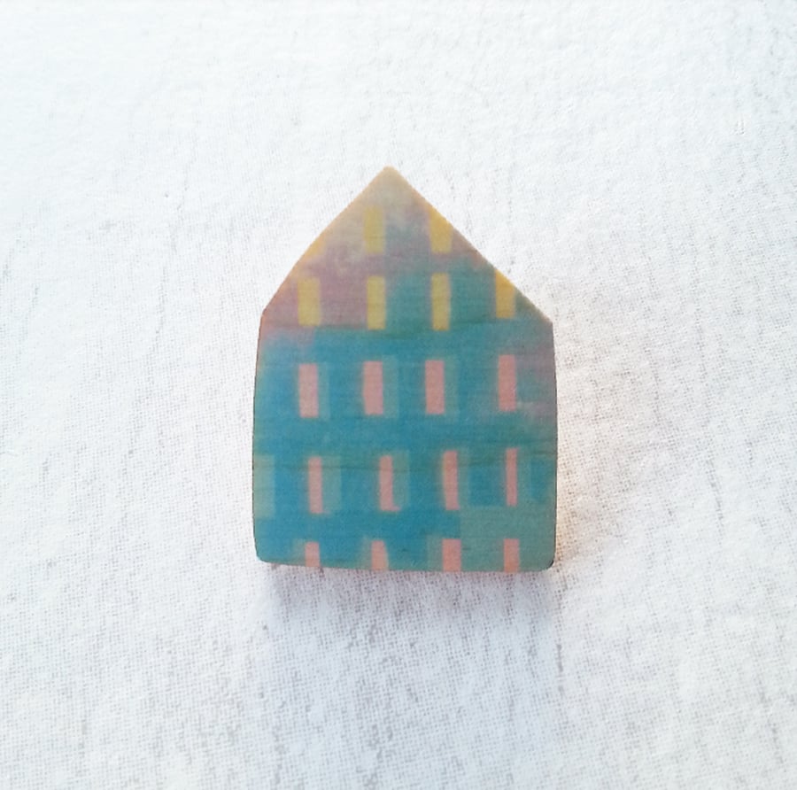 Wooden House Pin Badge, House Brooch, House Pin