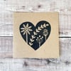 Floral Heart Lino Print on an Eco Friendly Greetings Card