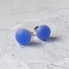 Periwinkle blue glass stud earrings, sterling silver fittings