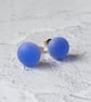 Periwinkle blue glass stud earrings, sterling silver fittings