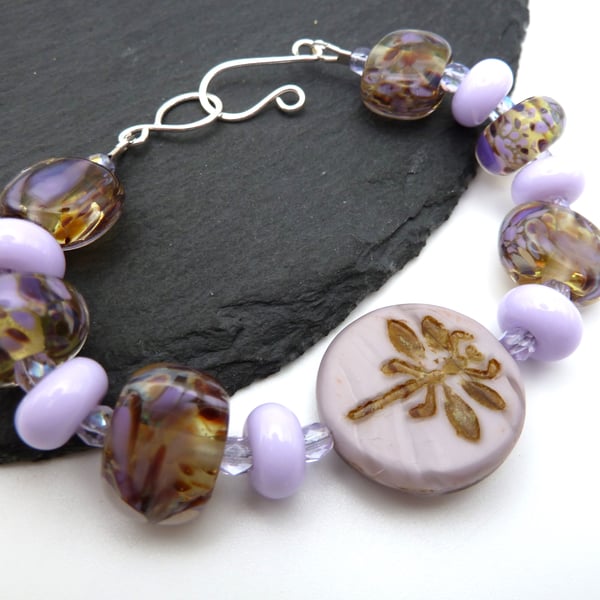 purple dragonfly lampwork glass bracelet