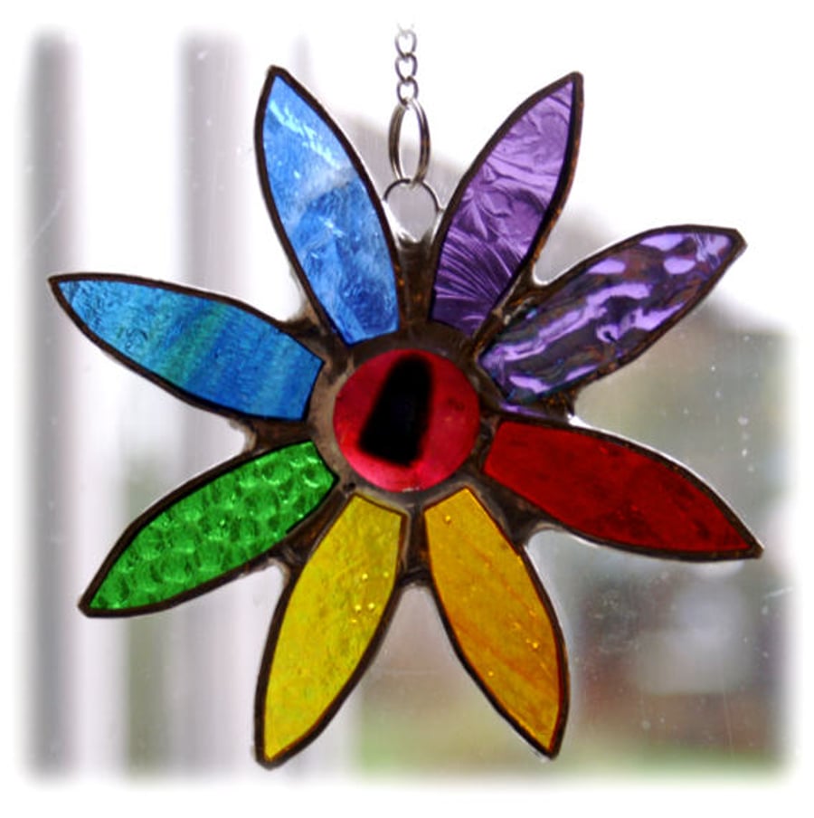 SOLD Rainbow Daisy Suncatcher Stained Glass Flower Dichroic 