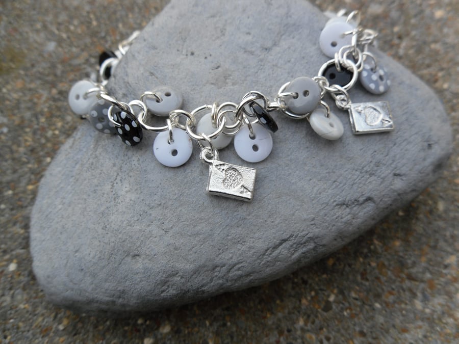 Black & Greay Button Bracelet With Ace Charms