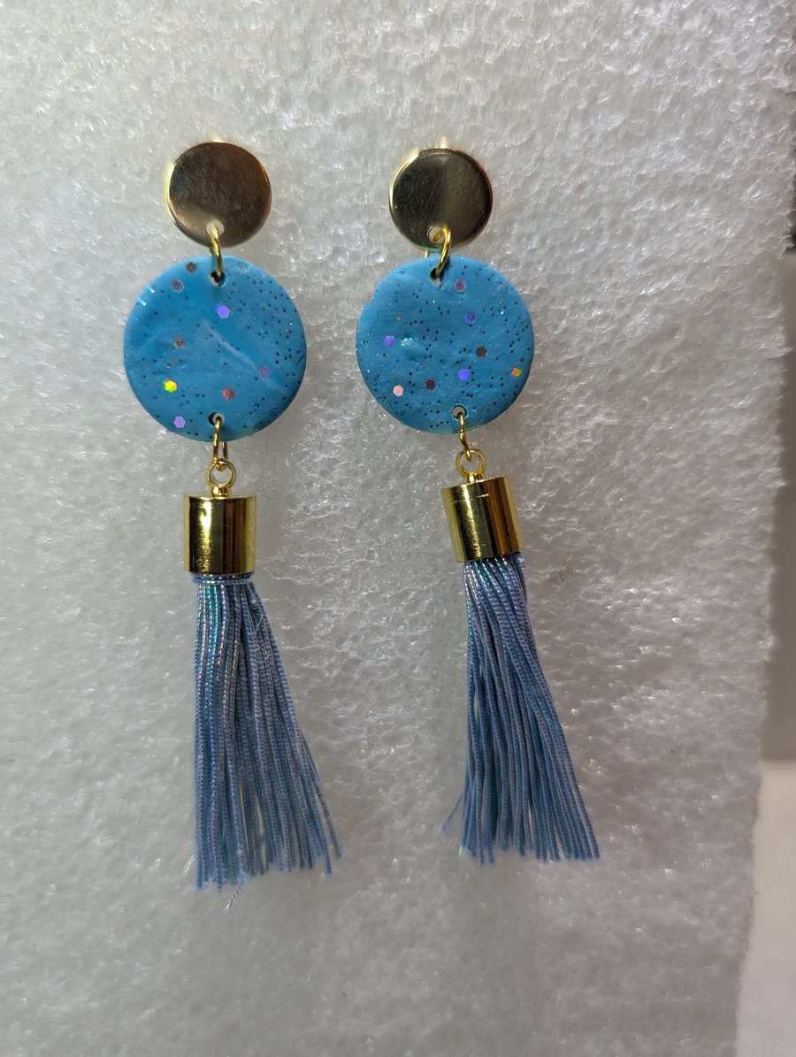 Blue gold party tassel earrings  