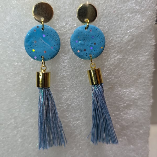 Blue gold party tassel earrings  