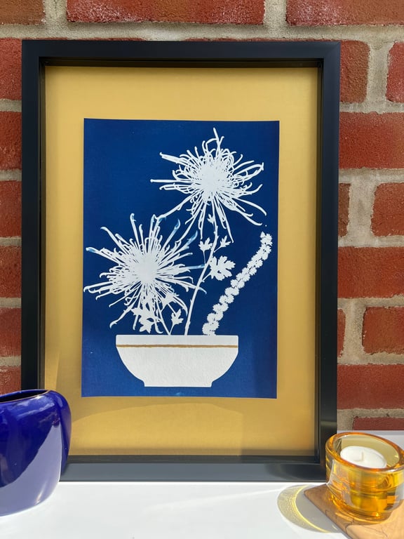 Botanical Cyanotype art, Japanese inspired Art