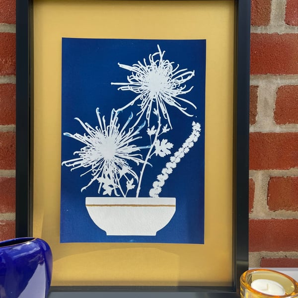 Botanical Cyanotype art, Japanese inspired Art