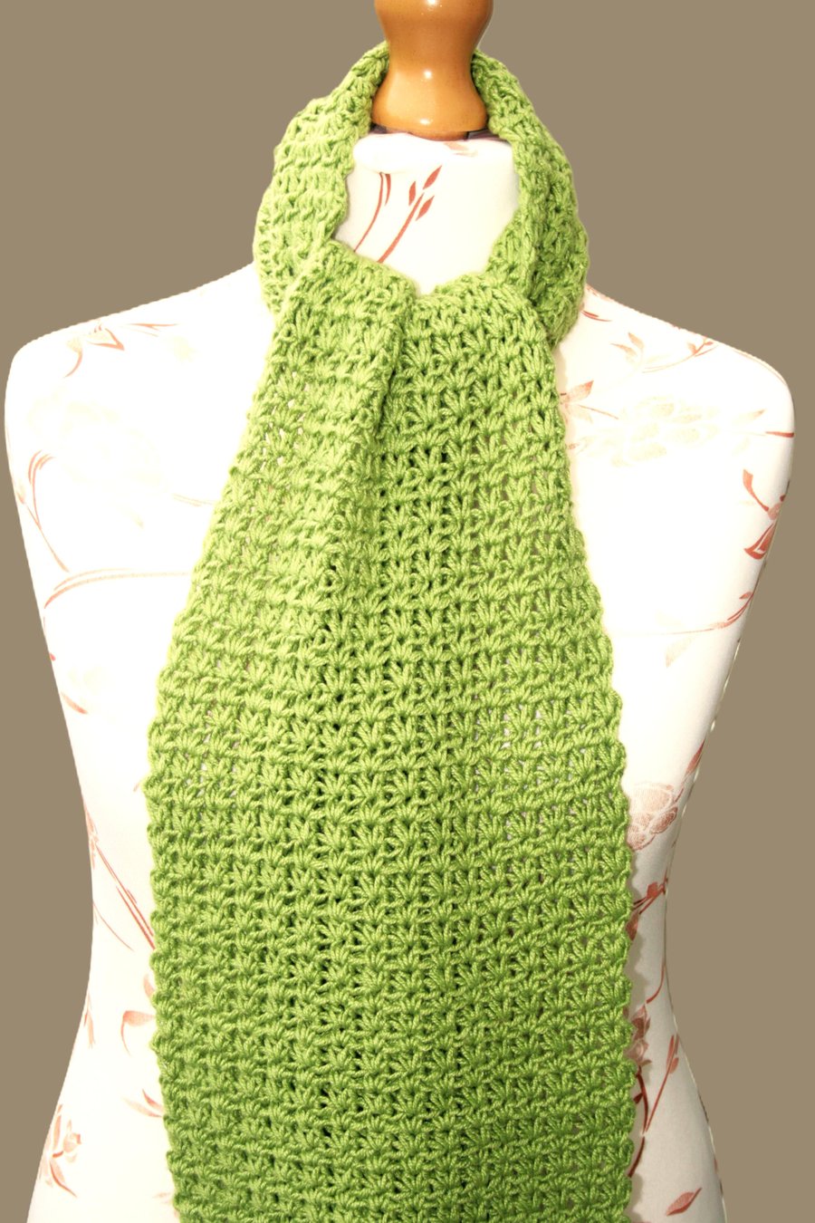Bamboo Scarf - Green Unisex Crochet Scarf