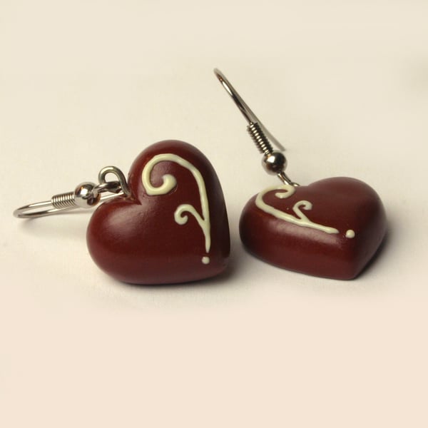 Decorated Chocolate heart earrings