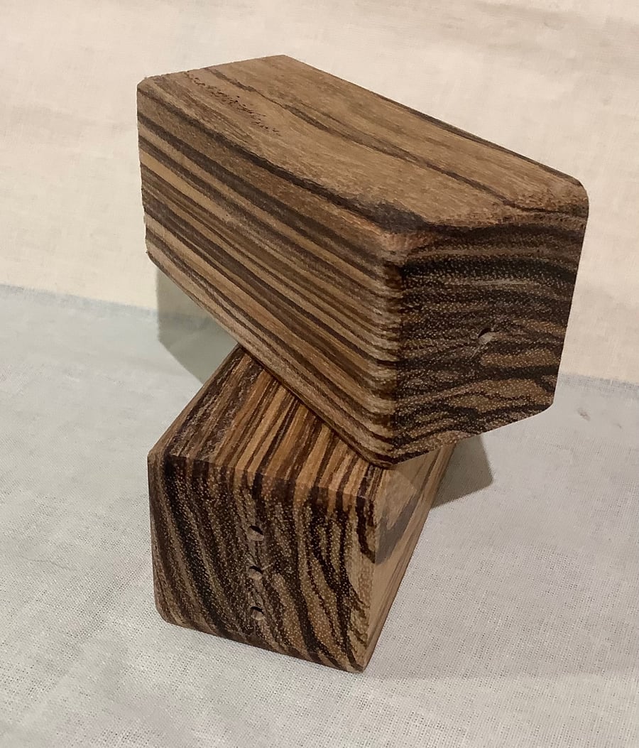 Beautiful Handmade Zebrano Wood Salt & Pepper Shakers