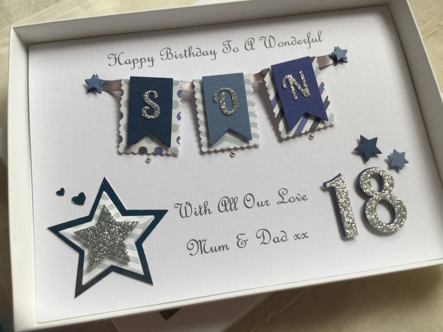 Personalised Handmade Birthday Card Son Gift Box Any Age 16 18 21 30 40 50 60 