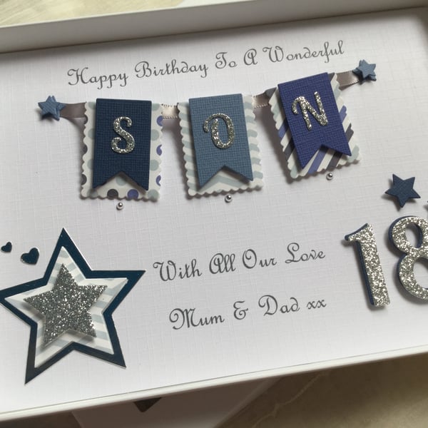 Personalised Handmade Birthday Card Son Gift Box Any Age 16 18 21 30 40 50 60 