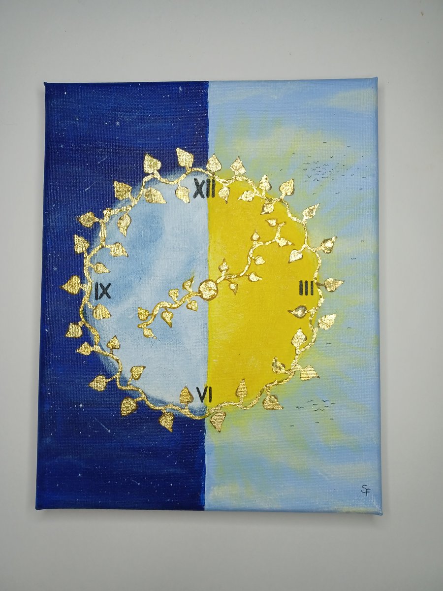 Acrylic sun and moon clock canvas painting 