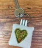 Keyring, Home & heart keyring, New home, Embroidered linen & lavender - Image 3