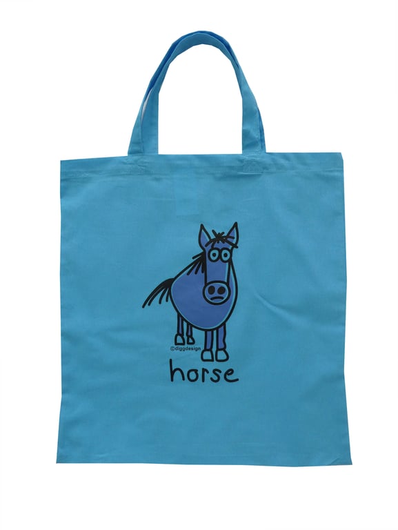 Digg Design HORSE cotton Tote Shopper Bag. Skyblue.