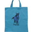 Digg Design HORSE cotton Tote Shopper Bag. Skyblue.