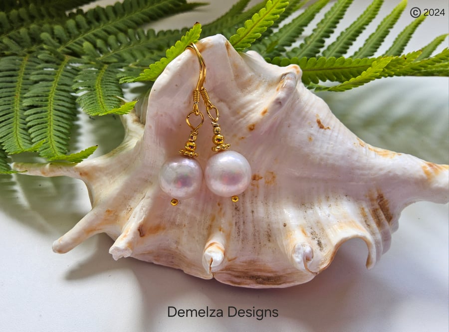 Designer 12mm Freshwater Culture Pearl Gold Vermeil Earrings Top Grade