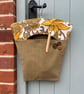 Vintage mustard and khaki floral reclaimed cotton peg bag