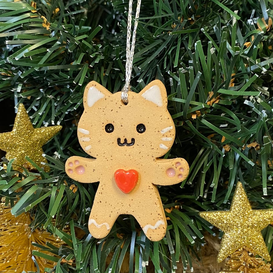 Ceramic gingerbread cat Christmas decoration