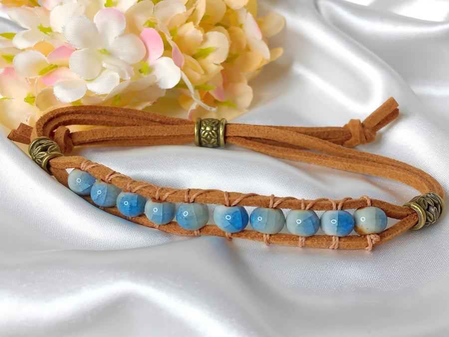 Genuine Suede & Ceramic Bead Bracelet