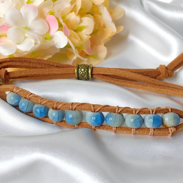 Genuine Suede & Ceramic Bead Bracelet
