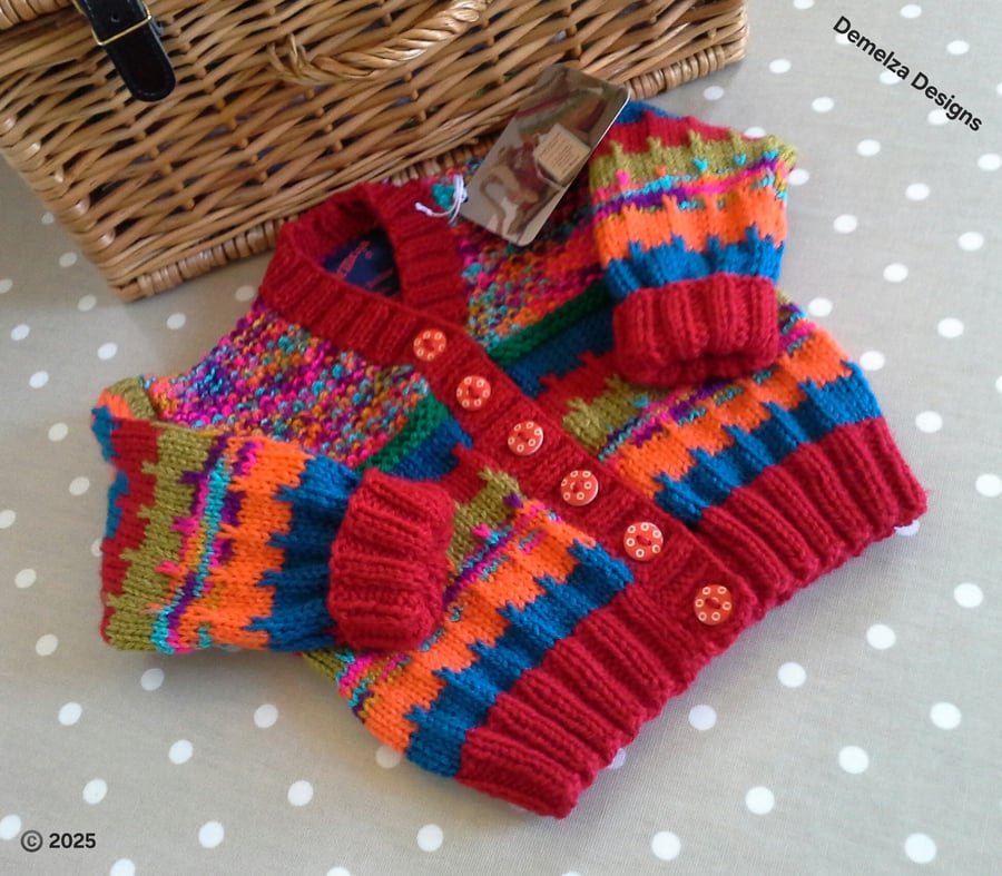 Gender Neutral Hand Knitted Baby Striped Cardigan 9-18 months