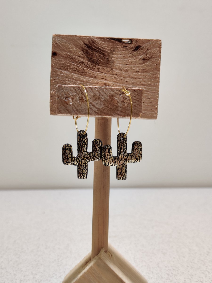 Grey - Gold Cacti hoop earrings