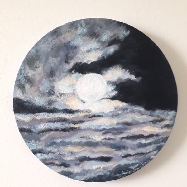 Full Moon and clouds original painting 