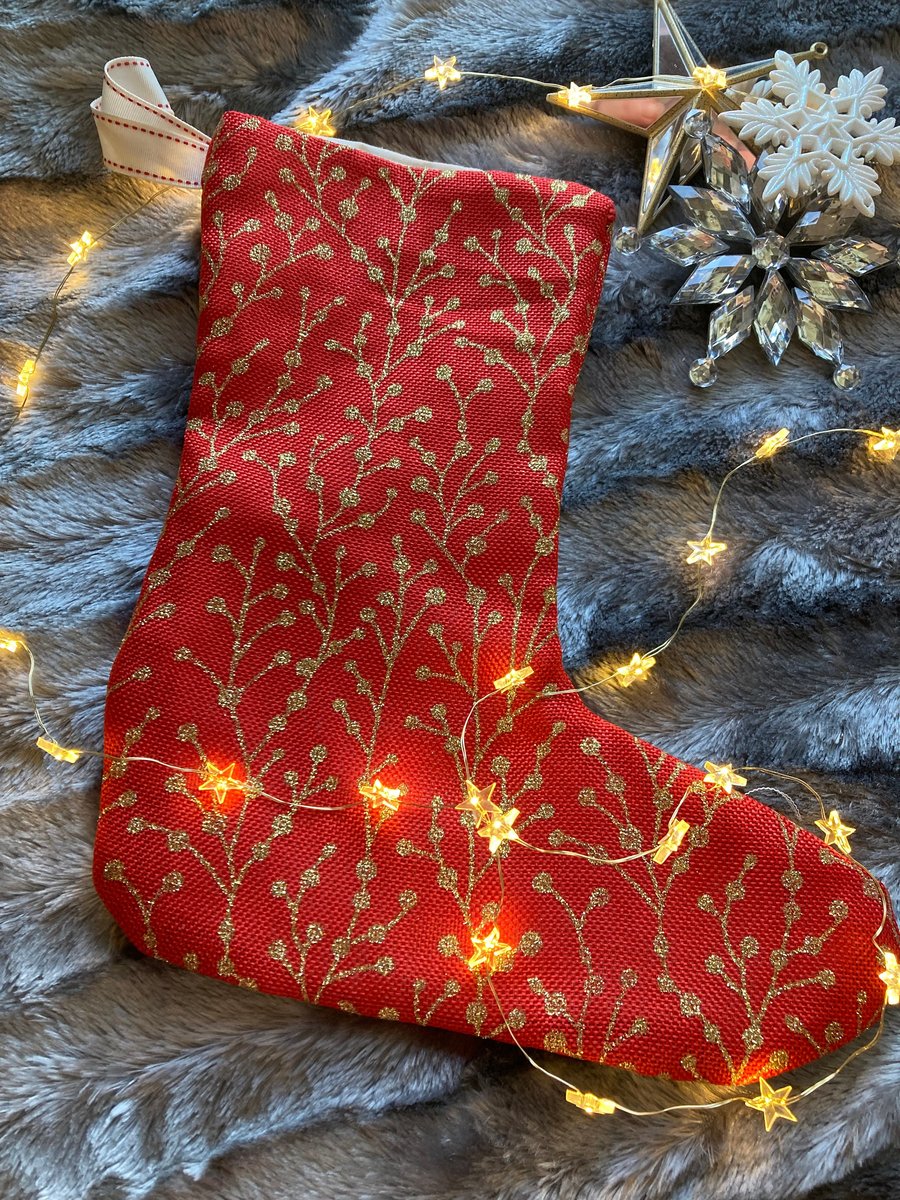 Red and gold glitter Christmas stocking