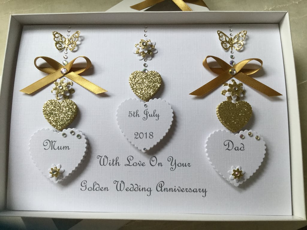 Personalised Handmade Golden Wedding Anniversary Card Mum Dad 50th Gift Boxed