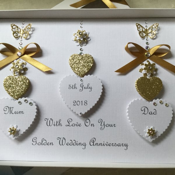 Personalised Handmade Golden Wedding Anniversary Card Mum Dad 50th Gift Boxed