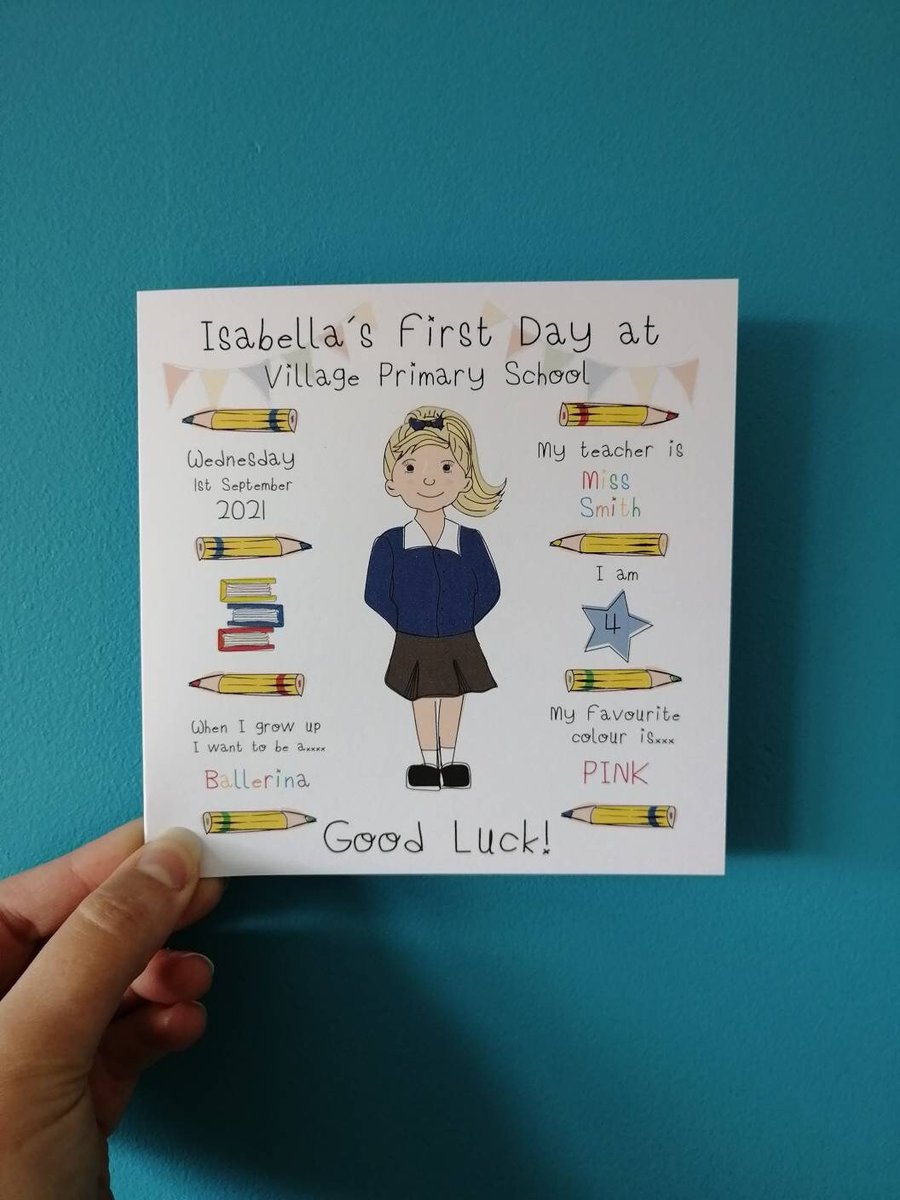 First Day at School Card, First Day at School Print, Good Luck first day card
