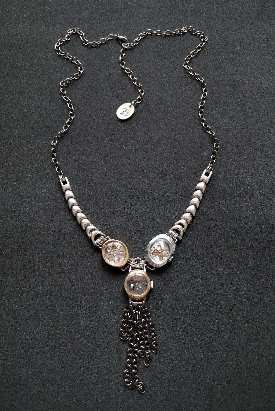 Upcycled steampunk theme - Vintage watch part statement necklace - upcycled 