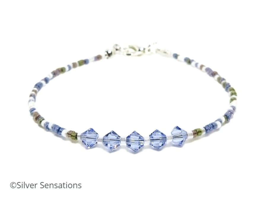 Purple Mix Seed Bead Friendship Bracelet With Swarovski Crystals - 6.5" - 8.5"