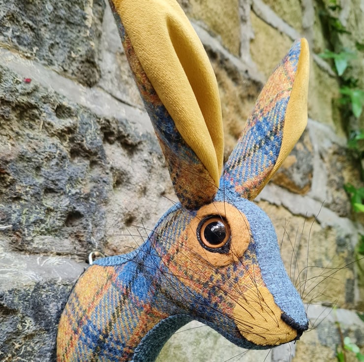 Faux hare head wall mount in saffron and pale b... - Folksy