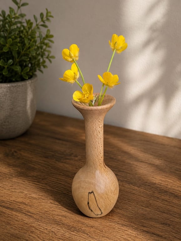 Handmade Mini Spalted Beech Budvase . Handturned wooden vase. 