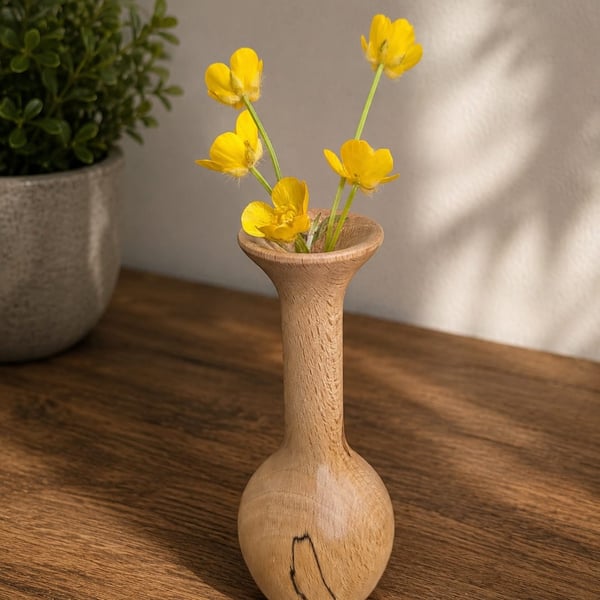 Handmade Mini Spalted Beech Bud vase . Handturned wooden vase. 