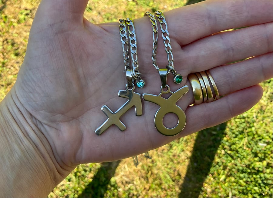Zodiac Star Sign Necklace with Birthstone Pendant