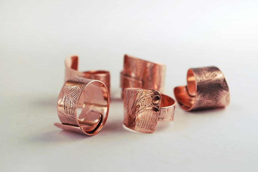 Etched copper ring - adjustable size