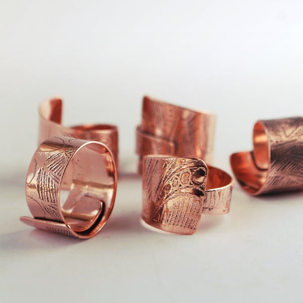 Etched copper ring - adjustable size