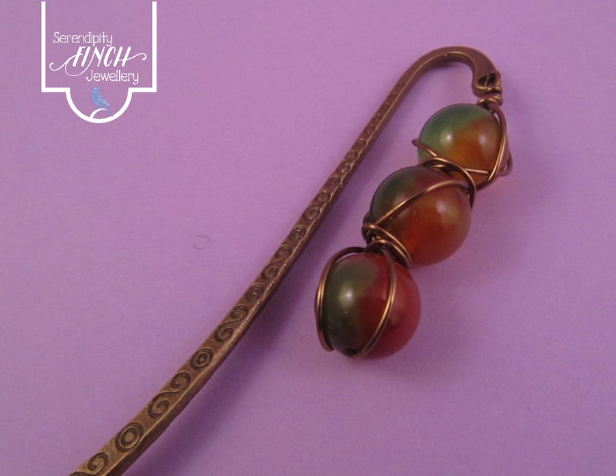 Green Orange Agate Wire Wrapped Bookmark