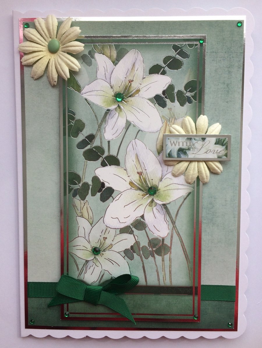 3D Luxury Handmade Card With Love Garden of White Lilies Any Occasion