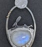 Sterling silver and gold pendant, Hare pendant, Moonstone pendant 