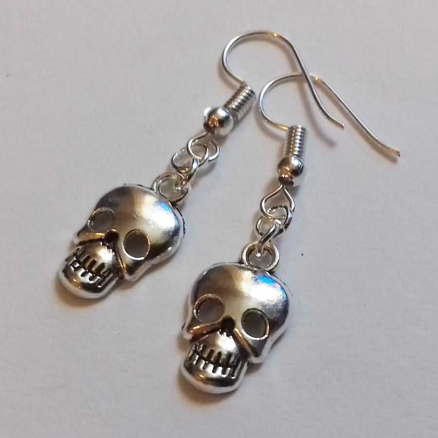 Gothic Skull Earrings Silver Plate